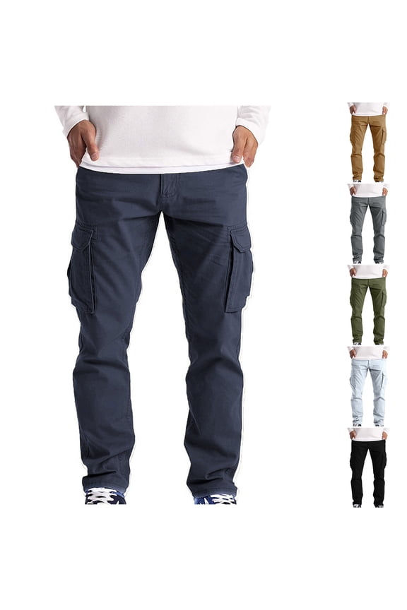 Men Long Pants Chino Cargo Pants with Pockets Stretch Elastic Waist Lightweight Work Pants Men's Solid Pencil Trousers Men's Pants Sweatpants for Men Streetwear