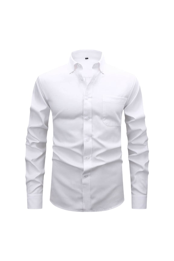 Men Long Sleeve Dress Shirt Nylon Wrinkle Free Button Down Regular Fit Stretch Bussiness Shirts with Pocket
