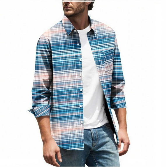 Men Long Sleeve Mens Button Down Shirts Plaid Shirts Slim Fit Casual Shirts Long Sleeve Regular Fit Shirts