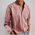 thumbnail image 1 of Men Long Sleeve Ribbed Button Down Shirt Cotton Stretch Casual Fall Tops Slim Fit Shirts Pink S, 1 of 6