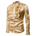thumbnail image 1 of Men Long Sleeve Ruffle Dress Shirts Slim Fit Stand Collar Button Down Party Ball, 1 of 2