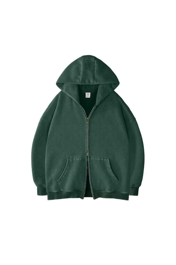 Men Long Sleeve Shirt Mens Womens Double Zip Up Hoodie Oversized Acid Wash Heavyweight Fleece Cotton Zipper Hoodie Vintage