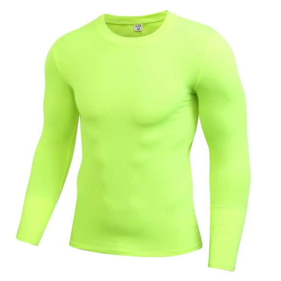 Men Long Sleeve Sports Compression Basketball Running Tops Tight T Shirts Fast Drying Fitness GYM Base Layer Tops Green L