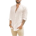 thumbnail image 1 of Men Long Sleeve Stand Collar Pure Color Male Blouse Tops, 1 of 3