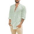 thumbnail image 1 of Men Long Sleeve Stand Collar Pure Color Male Blouse Tops, 1 of 3