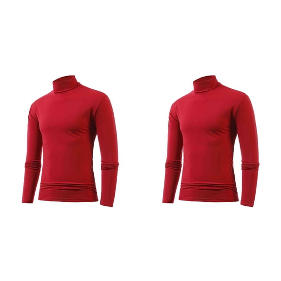 Men Long Sleeve T Shirts 2 Pack Winter Warm Turtleneck Thermal Underwear Basic Plain Mens Pullover Long Sleeve Tops Slim Mens Tshirt Wine XL