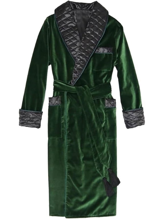 Men Long Smoking Jacket, Men Luxury Velvet Bottle Green Cigar Robe for Dinner,House Wear Dress, Bath Robes 