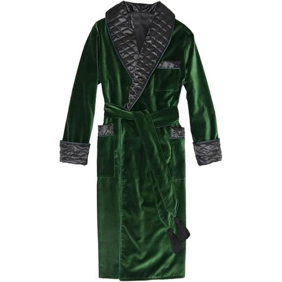Men Long Smoking Jacket, Men Luxury Velvet Bottle Green Cigar Robe for Dinner,House Wear Dress, Bath Robes