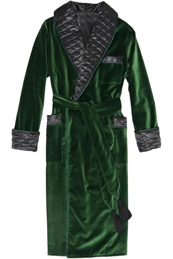 Men Long Smoking Jacket, Men Luxury Velvet Bottle Green Cigar Robe for Dinner,House Wear Dress, Bath Robes
