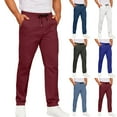 thumbnail image 1 of Men Long Trousers Plus Size Solid Color Elastic Waist Trousers with Pockets Drawstring Men's Fashion Casual Leisure Outdoor Sport Pants Loungewear Blue 4XL, 1 of 7