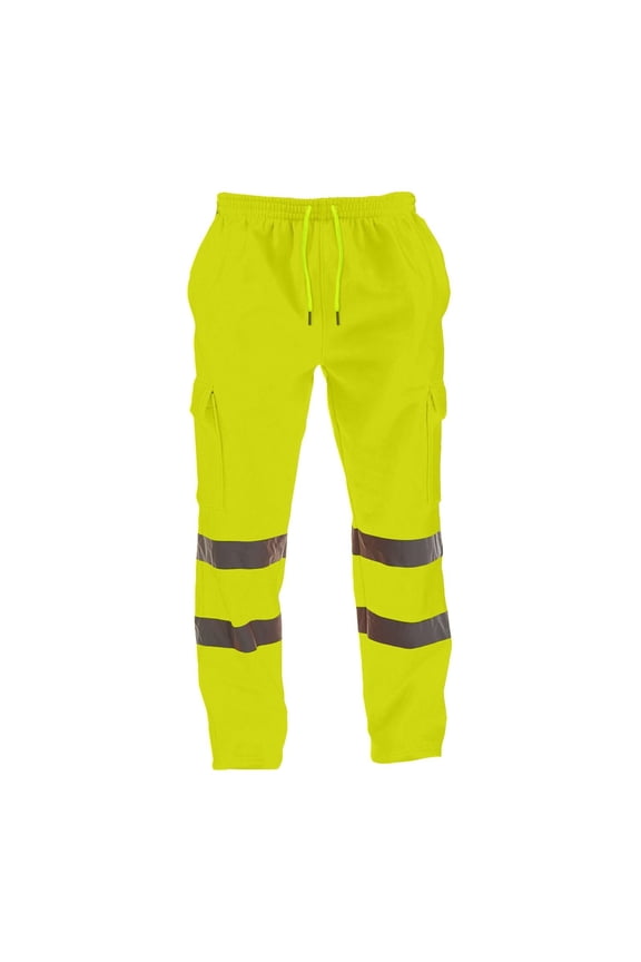 Men Long Work Pants High Visibility Reflective Tape Multi Pocket Safety Work Pants Outdoor Casual Trousers Green XL
