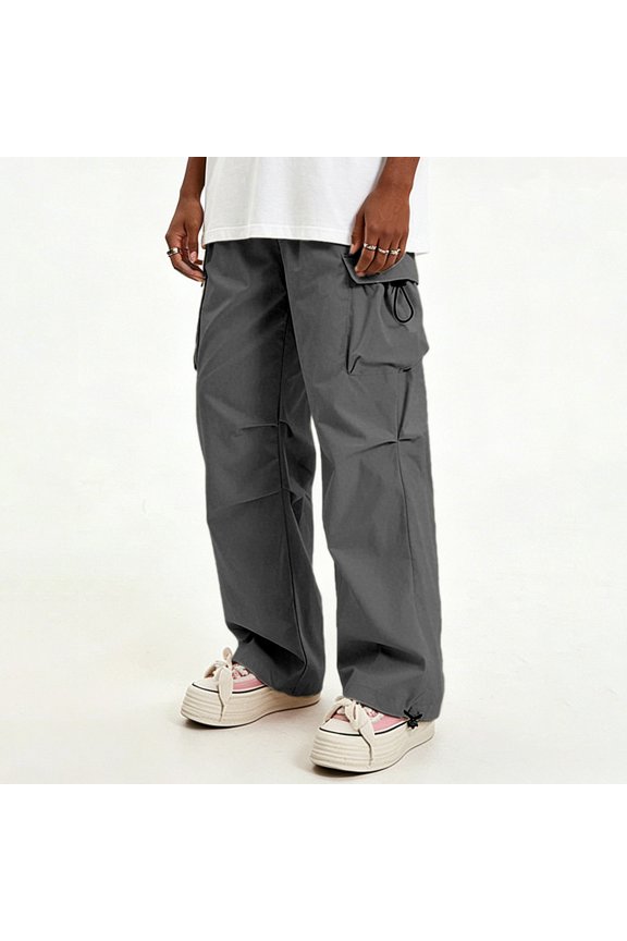 Men Loose Cargo Work Pants 4-Way Stretch Drawstring Outdoor Activity Trousers S-XL