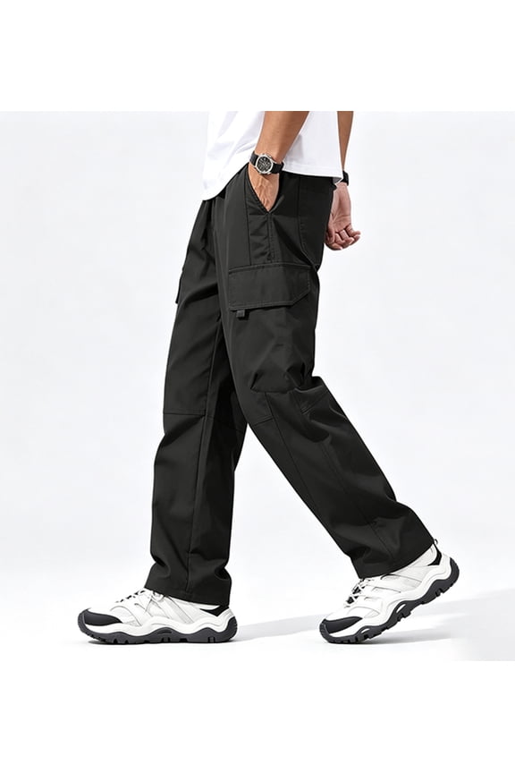 Men Loose Cargo Work Pants 4-Way Stretch Drawstring Outdoor Activity Trousers S-XL