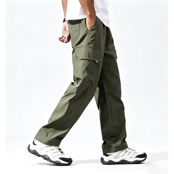 Men Loose Cargo Work Pants 4-Way Stretch Drawstring Outdoor Activity Trousers S-XL