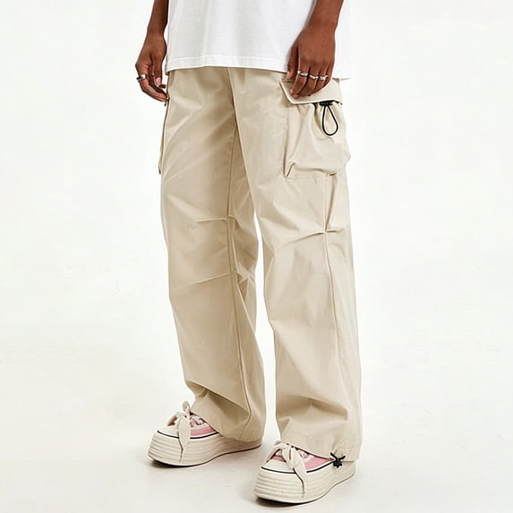 Men Loose Cargo Work Pants 4-Way Stretch Drawstring Outdoor Activity Trousers S-XL
