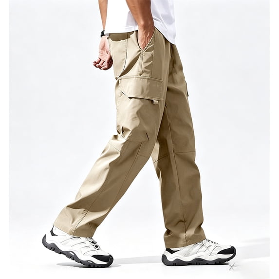 Men Loose Cargo Work Pants 4-Way Stretch Drawstring Outdoor Activity Trousers S-XL