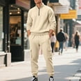 thumbnail image 1 of Men Loose Casual Sports Set, Long Sleeve Turndown Collar Top and Drawstring Pants, Breathable 2 Piece Outfit for Daily, Streetwear, Travel and Outdoor, 1 of 6