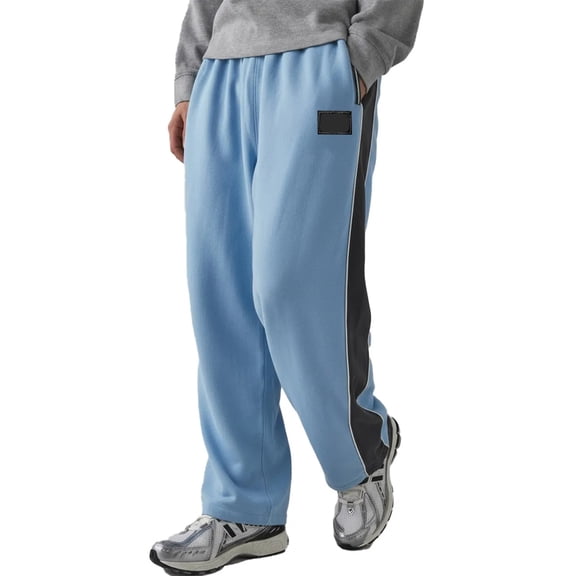 Men Loose Fit Straight Leg Track Pants with Elastic Waistband and Side Stripe Design for Casual Sportswear