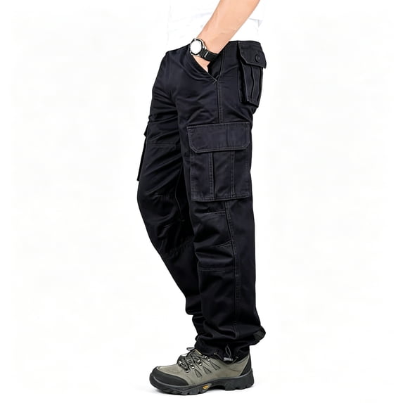 Men Loose Straight Cargo Casual Pants, Elastic Waist Breathable Outdoor Workout Pants S-XXL