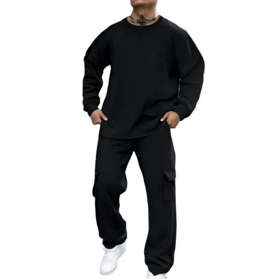 Men Lounge Sweatshirts Athletic Sweatsuits Sets for Men's Tracksuit 2 Piece Hoodies Casual Jogging Gym Sweat Suits Long Sleeve Pullover - Black-04,L