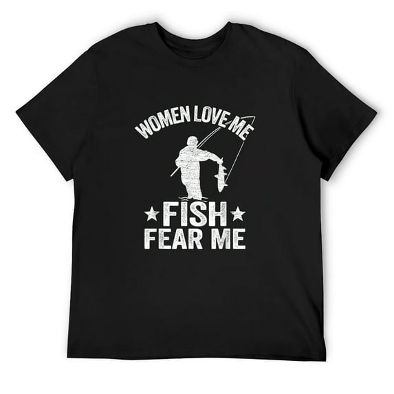 Men Love Me Fish Fear Me Men Vintage Funny Bass Fishing T-Shirt Black 4X-Large