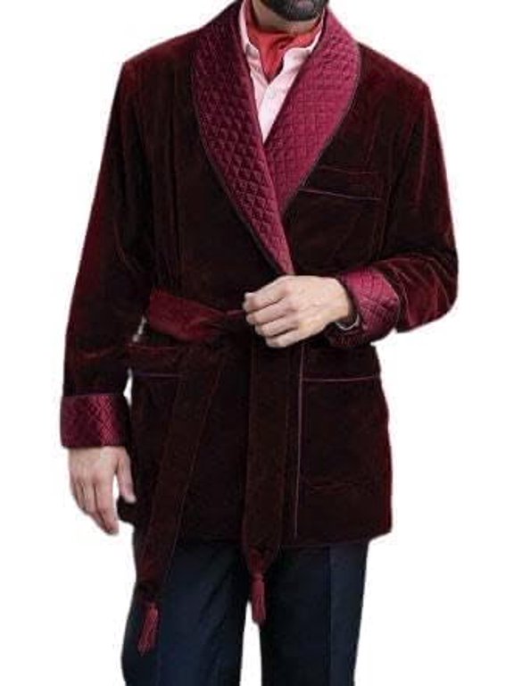 Men Luxurious Velvet Double Breasted Smoking Jacket Dinner Party Wear Elegant Robes 