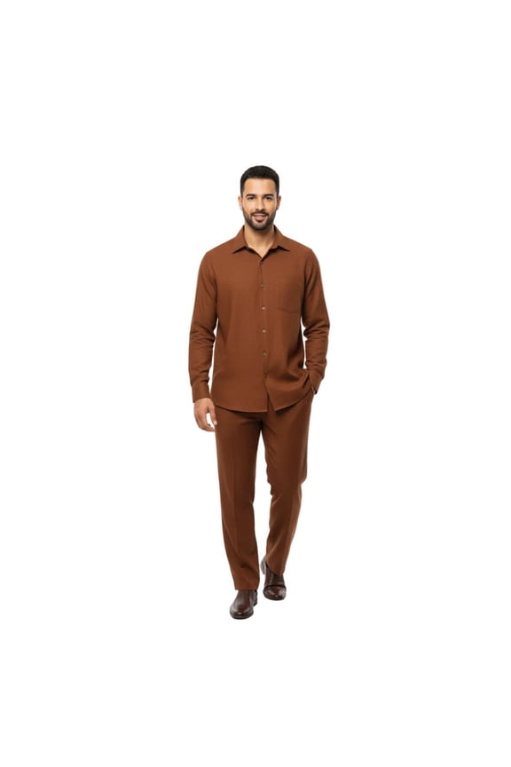 Men MONTIQUE 2pc Set Walking Leisure suit Long Sleeve Set 1641 Cognac Brown