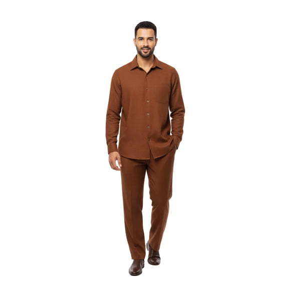 Men MONTIQUE 2pc Set Walking Leisure suit Long Sleeve Set 1641 Cognac Brown