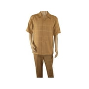 Men MONTIQUE 2pc Walking Leisure Suit Matching Set Short Sleeve 2210 Tan