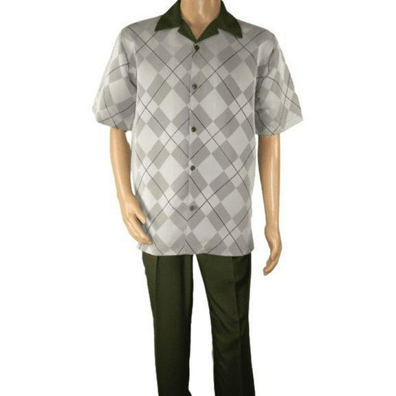 Men MONTIQUE 2pc Walking Leisure Suit Matching Set Short Sleeves 2216 green