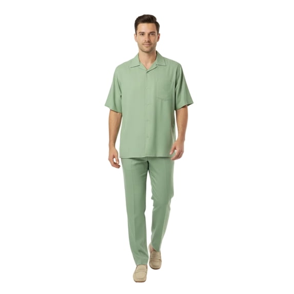 Men MONTIQUE 2pc Walking Leisure Suit Matching Set Short Sleeves 696 Apple Green