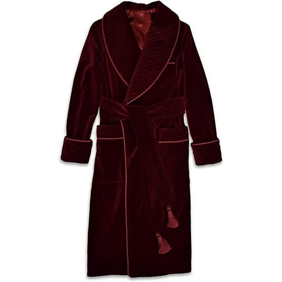 Men Maroon Velvet Smoking Robe Men Velvet Home Wear Long Gown Smoking Jacket Coats