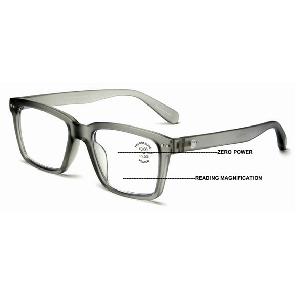 Men Matte Bold Progressive Reading Glasses - Clear Zero Power On Top - No Bubble or Line Reader -AR +1.00