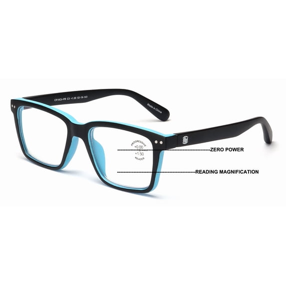 Men Matte Bold Progressive Reading Glasses - Clear Zero Power On Top - No Bubble or Line Reader -AR +1.50