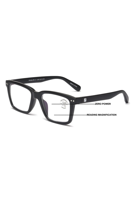 Men Matte Bold Progressive Reading Glasses - Clear Zero Power On Top - No Bubble or Line Reader -AR +1.50