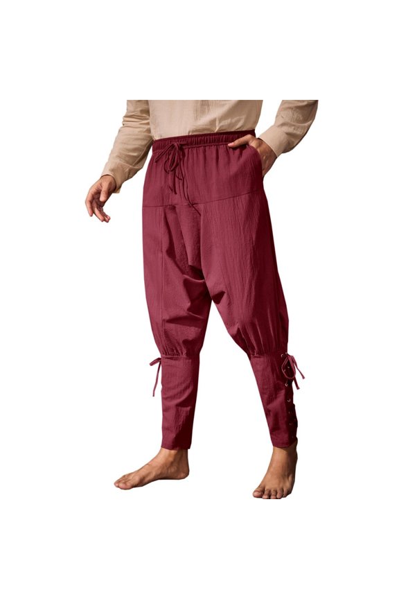 Men Medieval Ankle Strap Pants Renaissance Viking Pirate Navigator Costume Pants Strap Halloween Pants
