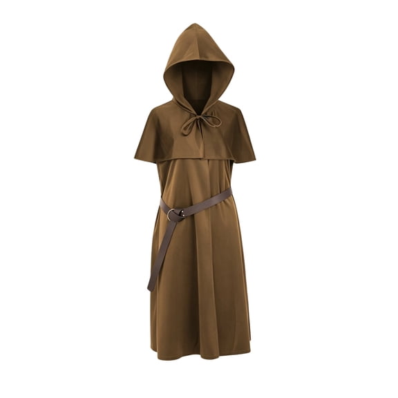 Men Medieval Friar Monk Hooded Robe Renaissance Priest Cloak Suede Wizard Halloween Cosplay Costume