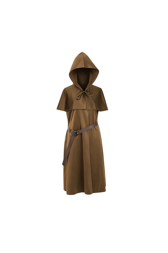 Men Medieval Friar Monk Hooded Robe Renaissance Priest Cloak Suede Wizard Halloween Cosplay Costume