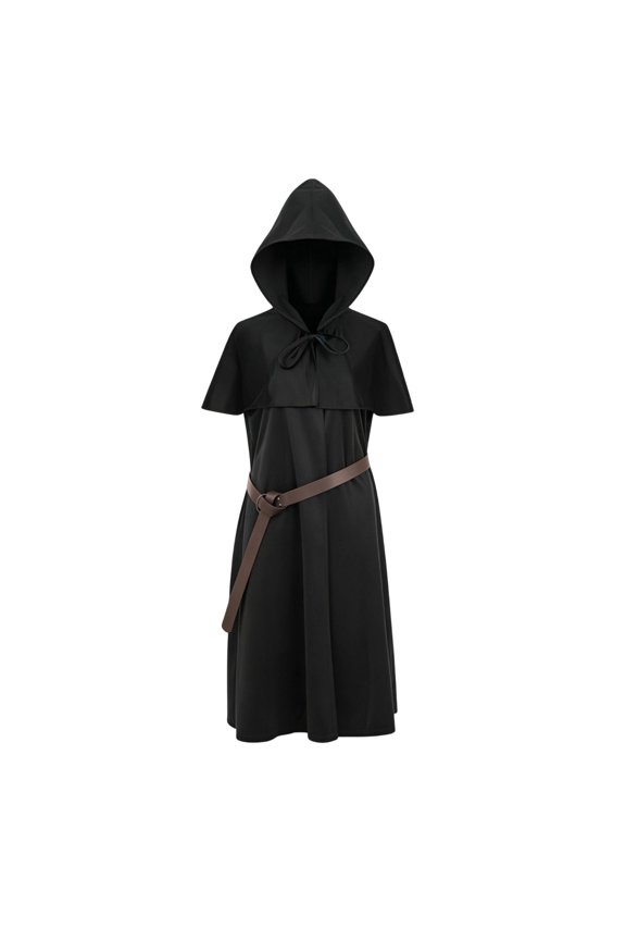 Men Medieval Friar Monk Hooded Robe Renaissance Priest Cloak Suede Wizard Halloween Cosplay Costume
