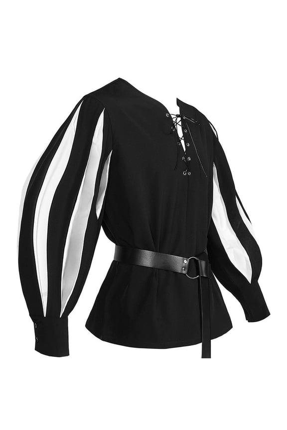 Men Medieval Knight Tunic Renaissance Viking Pirate Costume V Neck Shirt Halloween Larp Arm Banded Top