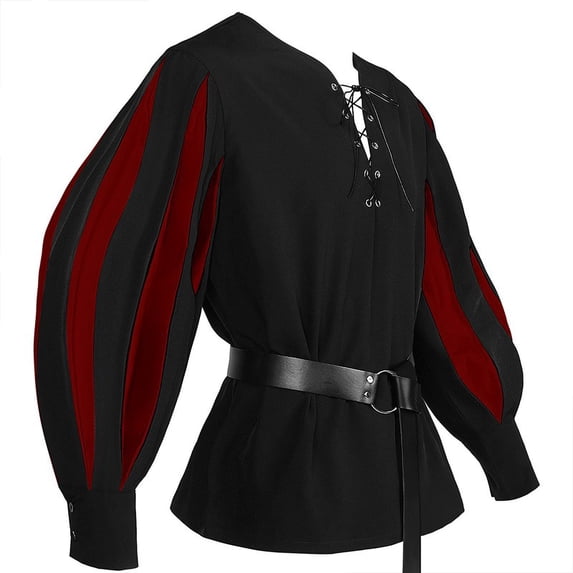 Men Medieval Knight Tunic Renaissance Viking Pirate Costume V Neck Shirt Halloween Larp Arm Banded Top