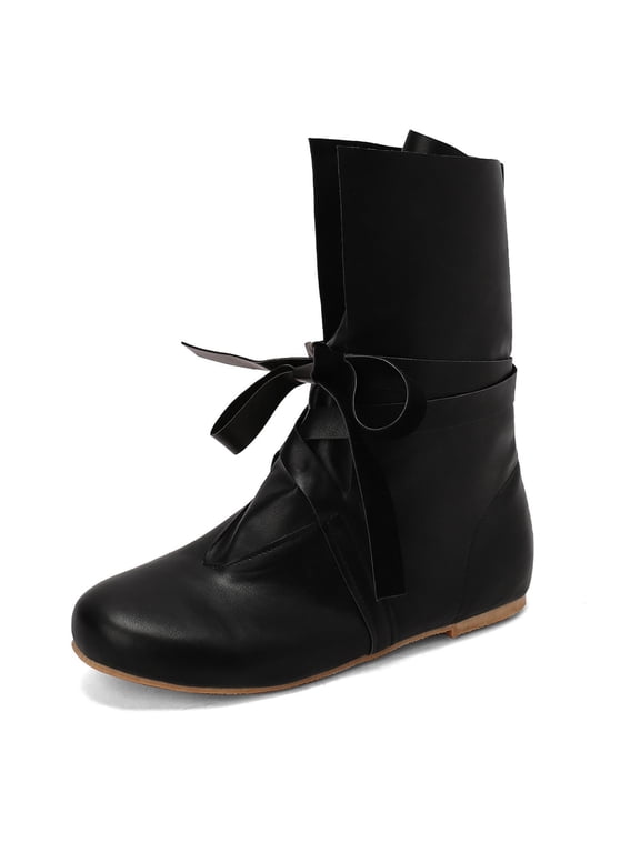 Men Medieval Lace Up Leather Boots Retro Pirate Boots (Black 42)