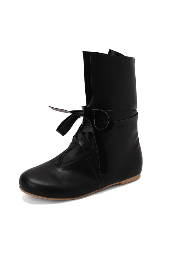 Men Medieval Lace Up Leather Boots Retro Pirate Boots (Black 44)