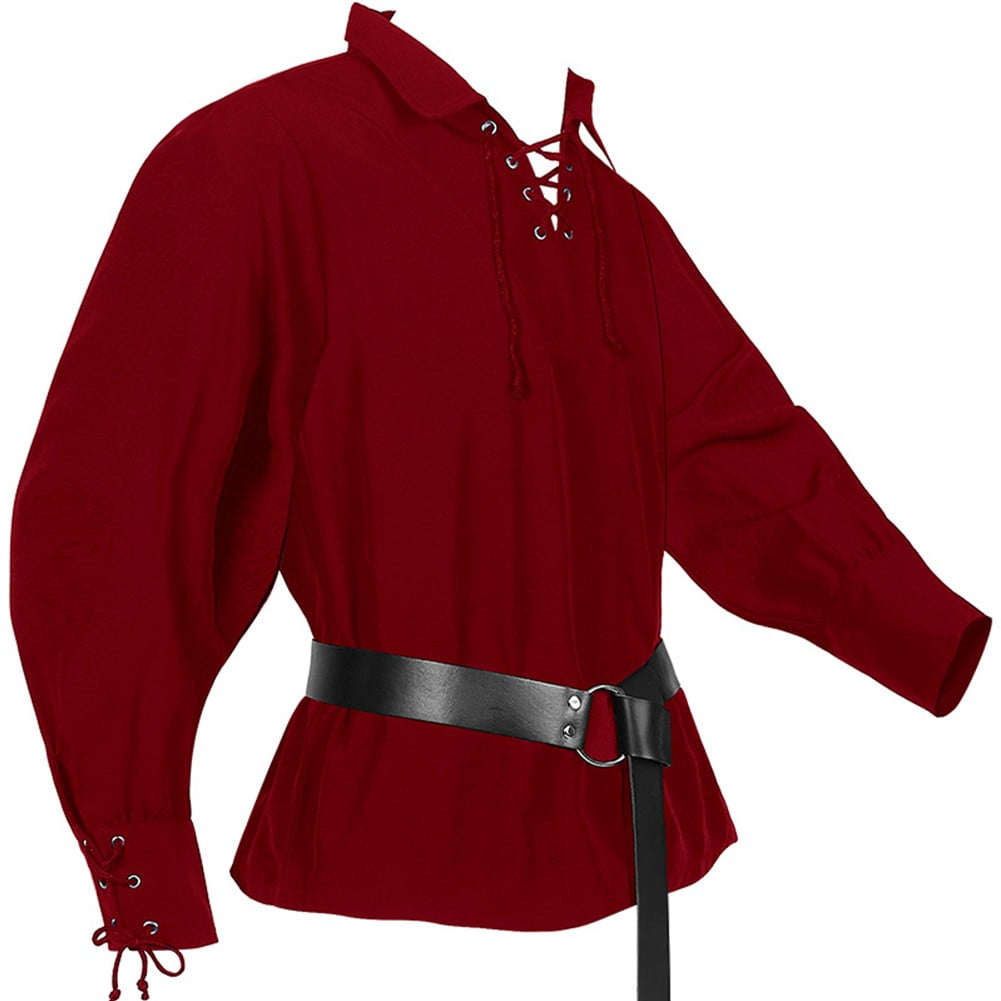 Men Medieval Renaissance Pirate Shirt 18th Century Long Sleeve T-Shirt ...