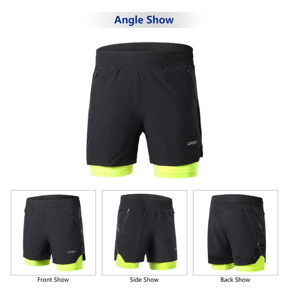 Men Men 2 In 1 Running Shorts Quick Drying Breathable Active Training Exercise Jogging Marathon Cycle Shorts