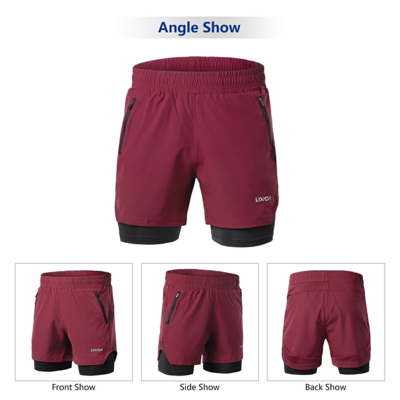 Sports Men 2 In 1 Running Shorts Quick Drying Breathable Active Training Exercise Jogging Marathon Cycle Shorts