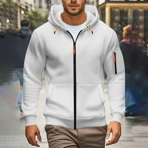 Men Men's Plus Size Winter Hooded Sweater Zipper Solid Color Casual Fashion Hooded Pockets Long Sleeved Outwear