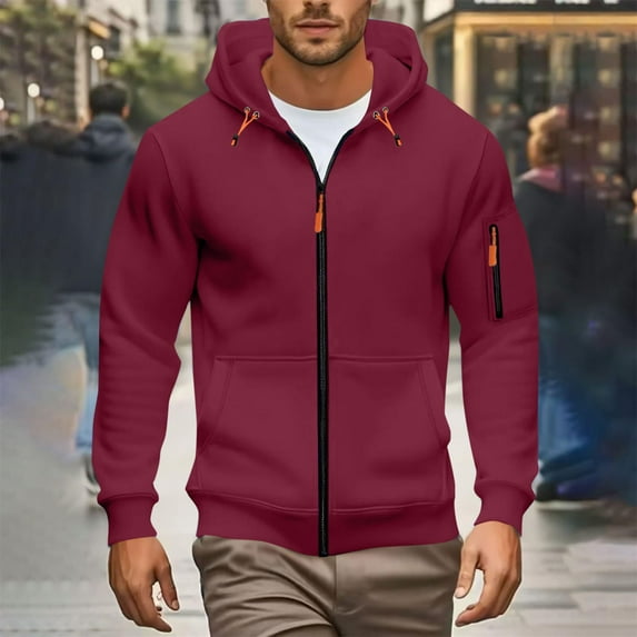 Men Men's Plus Size Winter Hooded Sweater Zipper Solid Color Casual Fashion Hooded Pockets Long Sleeved Outwear