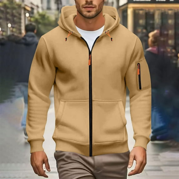 Men Men's Plus Size Winter Hooded Sweater Zipper Solid Color Casual Fashion Hooded Pockets Long Sleeved Outwear