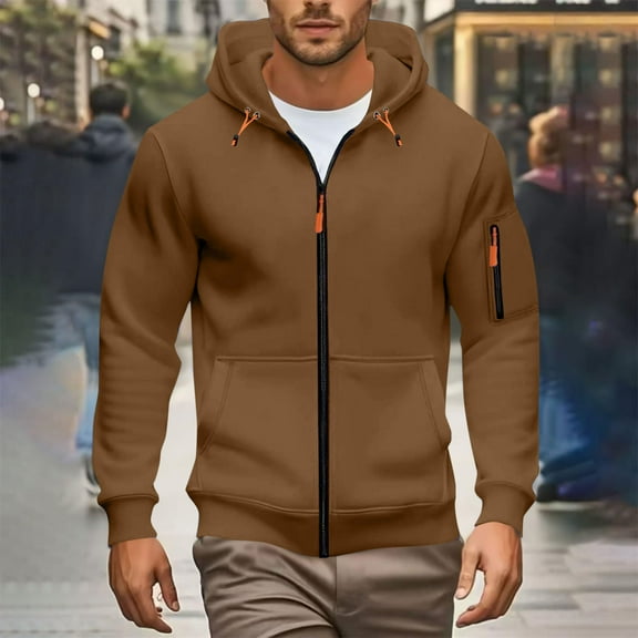 Men Men's Plus Size Winter Hooded Sweater Zipper Solid Color Casual Fashion Hooded Pockets Long Sleeved Outwear